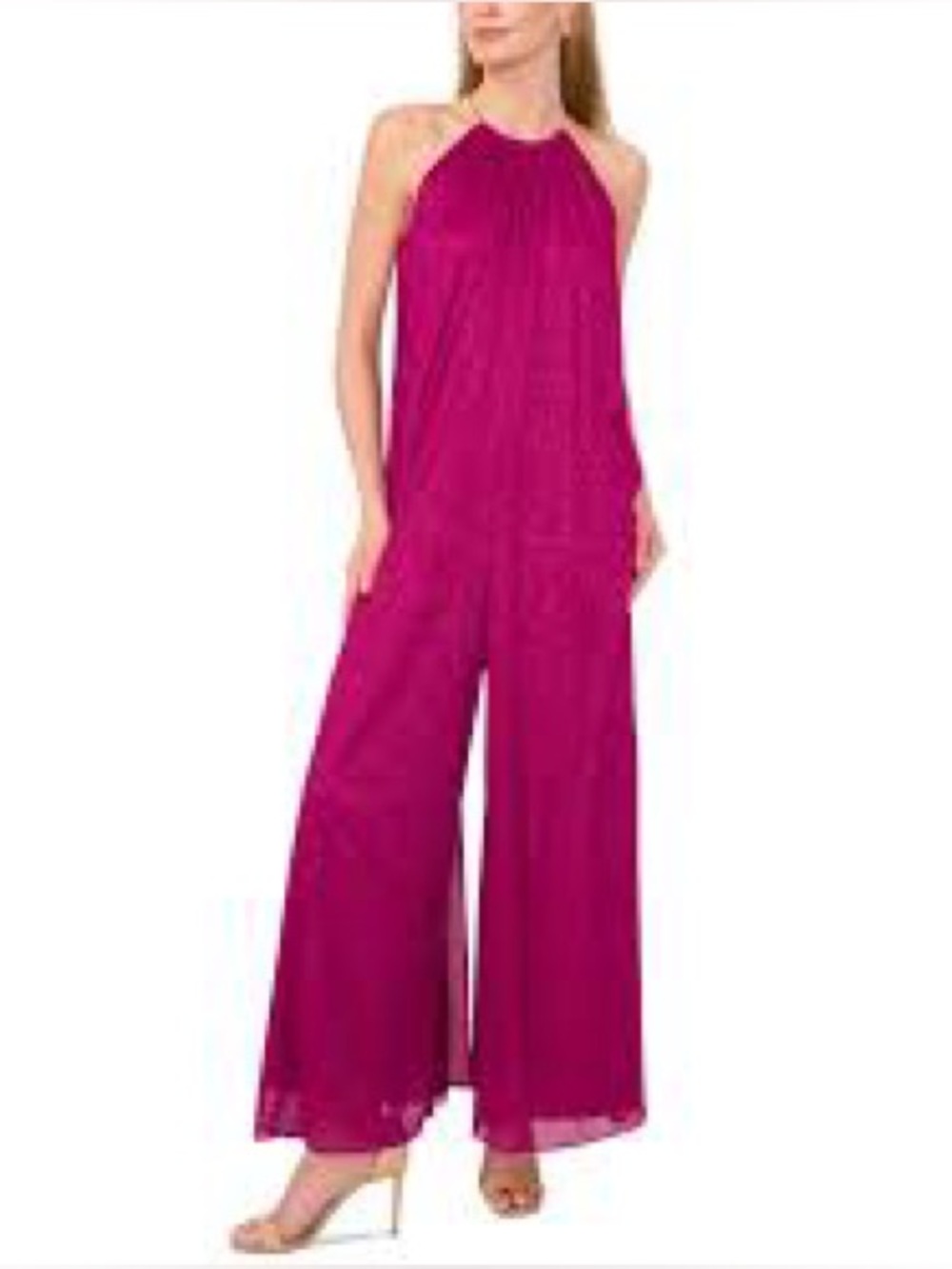 🌸 MSK Jumpsuit Glitter Halter Magenta Pink Formal Wide Leg🌸